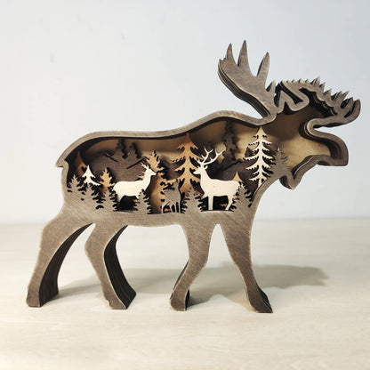 Wooden 3D Animal Carving Christmas Wall Decor
